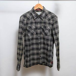 American Eagle Plaid Check Western Shirt Pearl Snaps - S